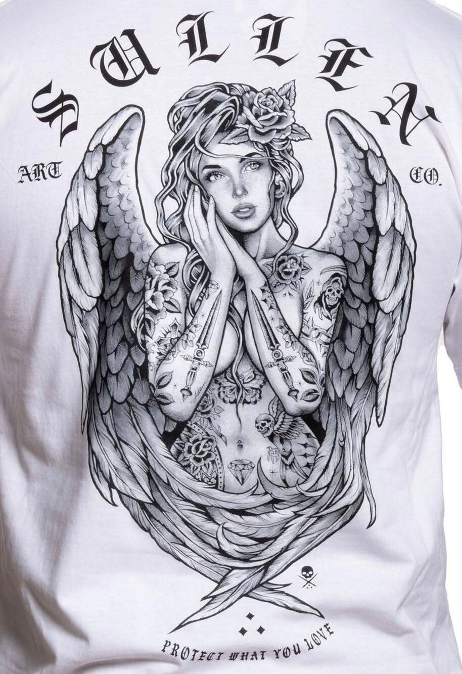 Sullen Dream Angel T-Shirt Men's Large White Tattoo Art Graphic NWT